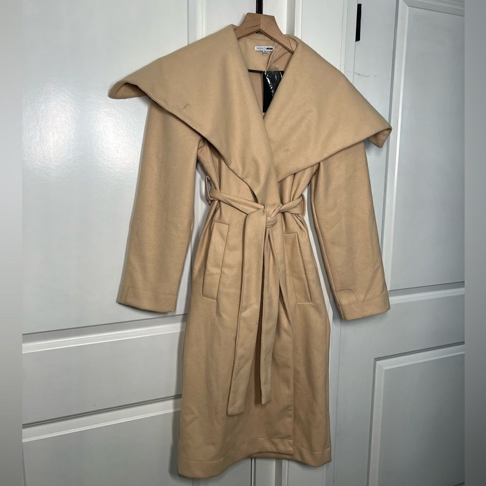 NWT fashion nova tan women’s jacket wrap coat size xs